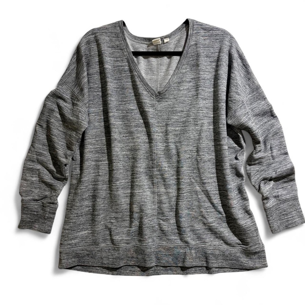 Gap Womens Gray V-Neck Long Sleeve Oversized Shirt Basics Size L